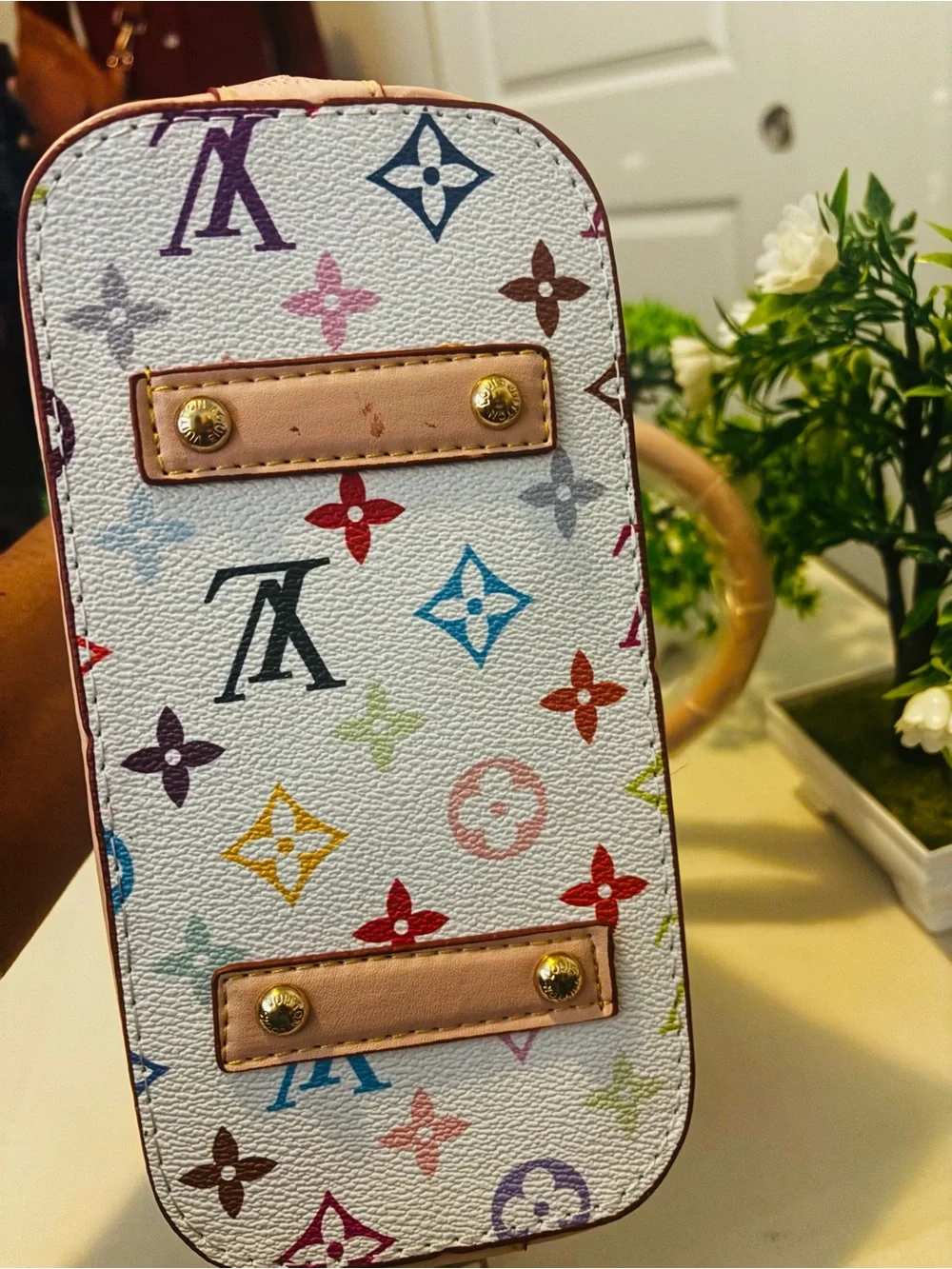 White Multicolor Monogram Mini Alma Satchel